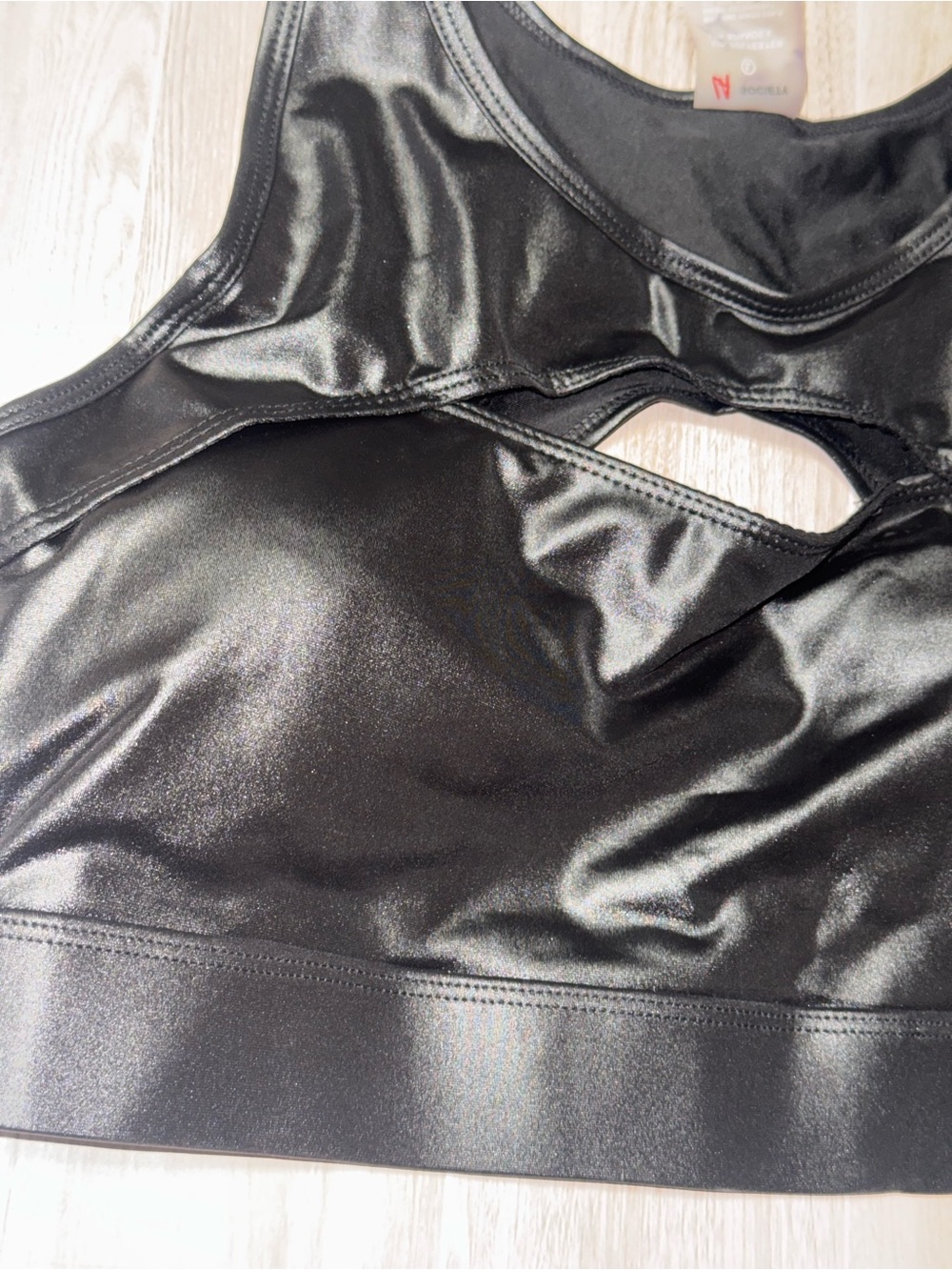 Shiny Black Cutout Sports Bra